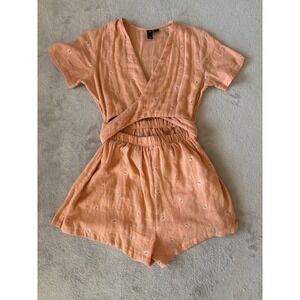 Volcom Size Sm With the Band Romper Peach Floral Print‎ Short Sleeve Casual